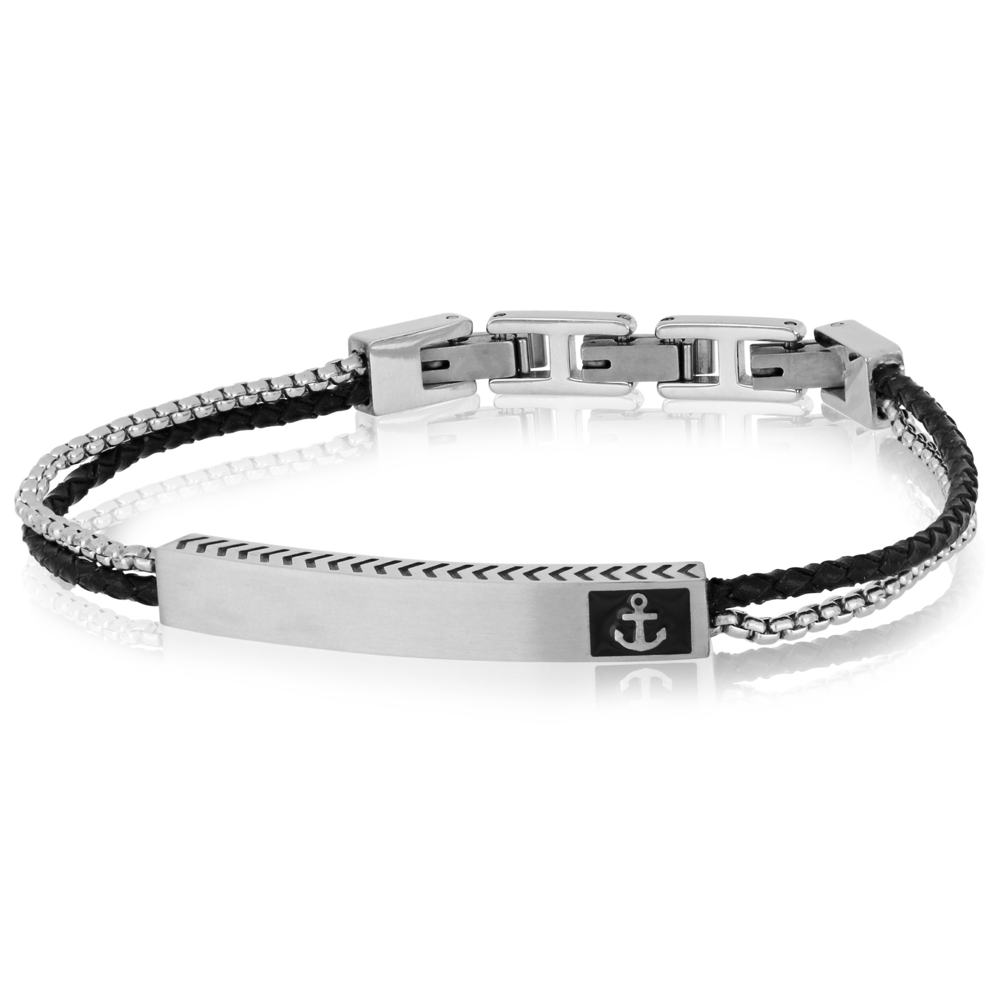 Bracciale uomo in acciaio e pelle - GOYATE