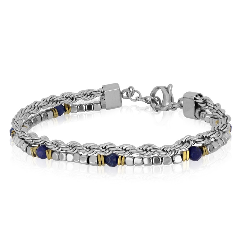 Bracciale uomo in acciaio , lapislazzuli ed ematite - GOYATE