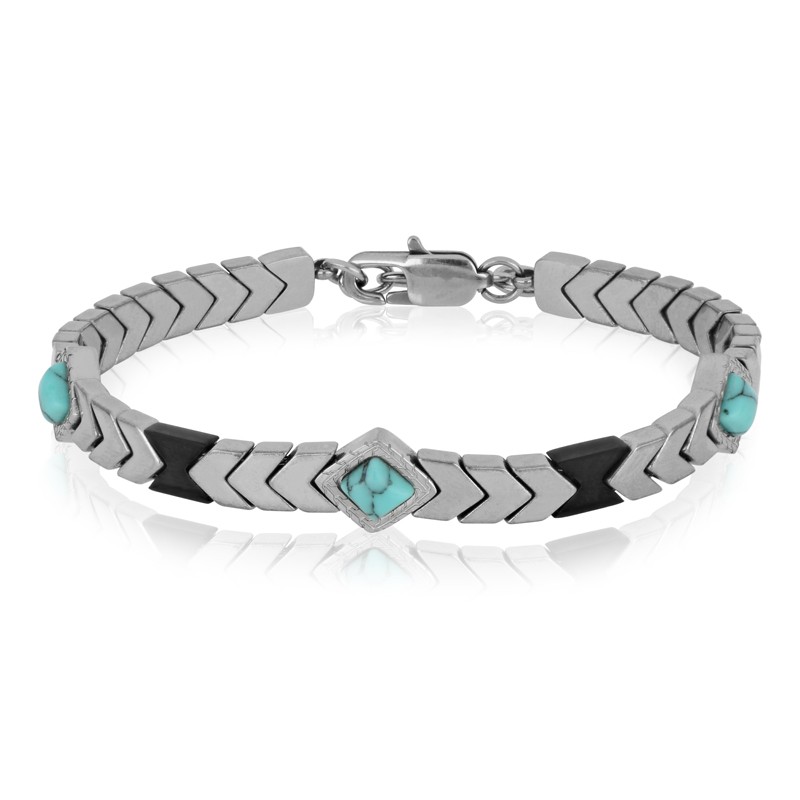Bracciale uomo in acciaio,ematite e pasta di turchese - GOYATE