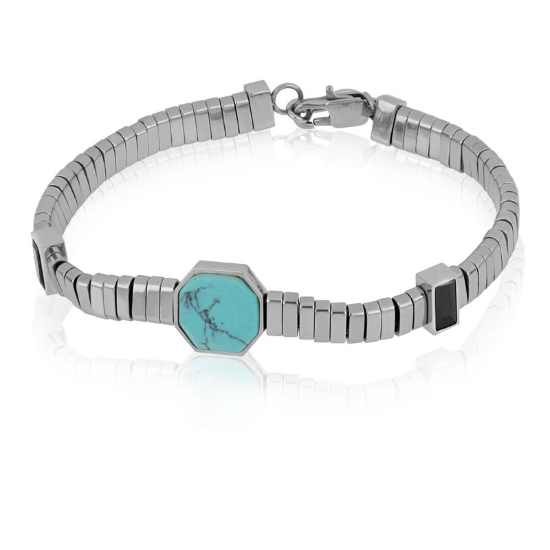 Bracciale uomo in acciaio e aulite turchese - GOYATE