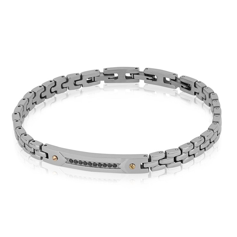Pulsera de hombre en acero con circonitas negras - GOYATE