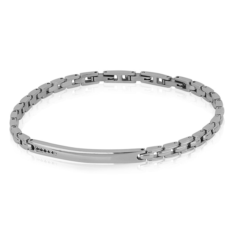 Pulsera de hombre en acero con circonitas negras - GOYATE