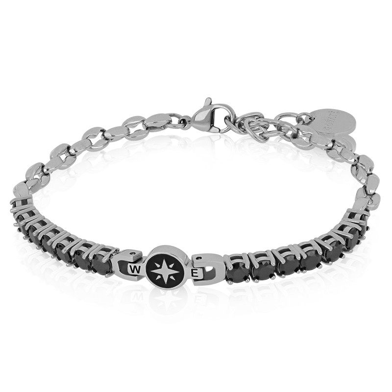 Pulsera de hombre en acero con circonitas negras - GOYATE
