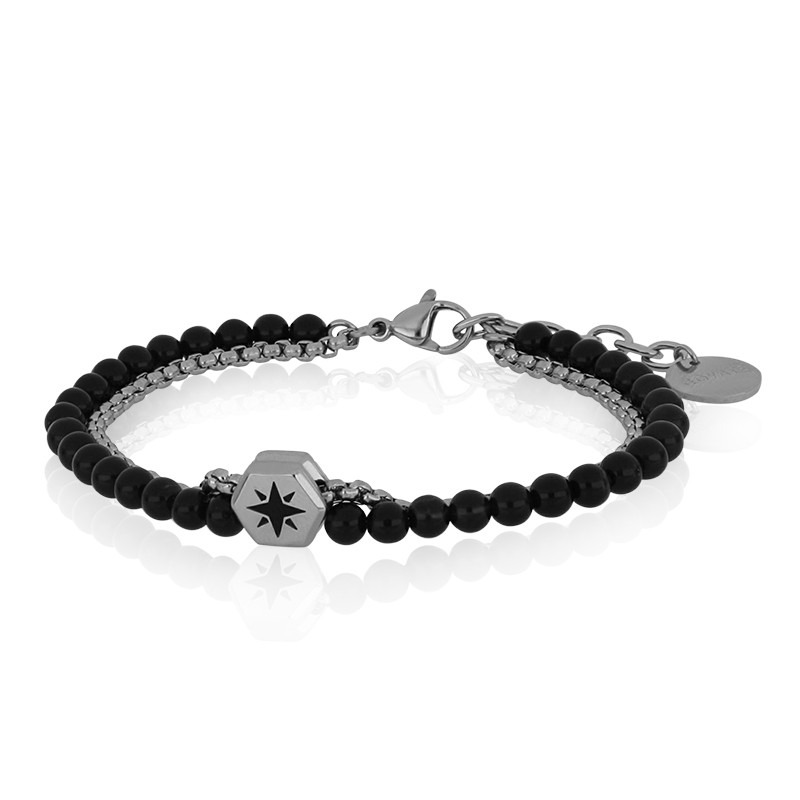 Pulsera de hombre en acero con piedra negra - GOYATE
