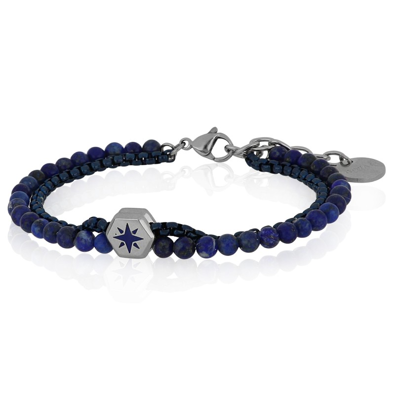 Pulsera de hombre en acero con lapislázuli - GOYATE