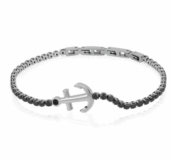 Bracciale uomo in acciaio e zirconi neri - GOYATE