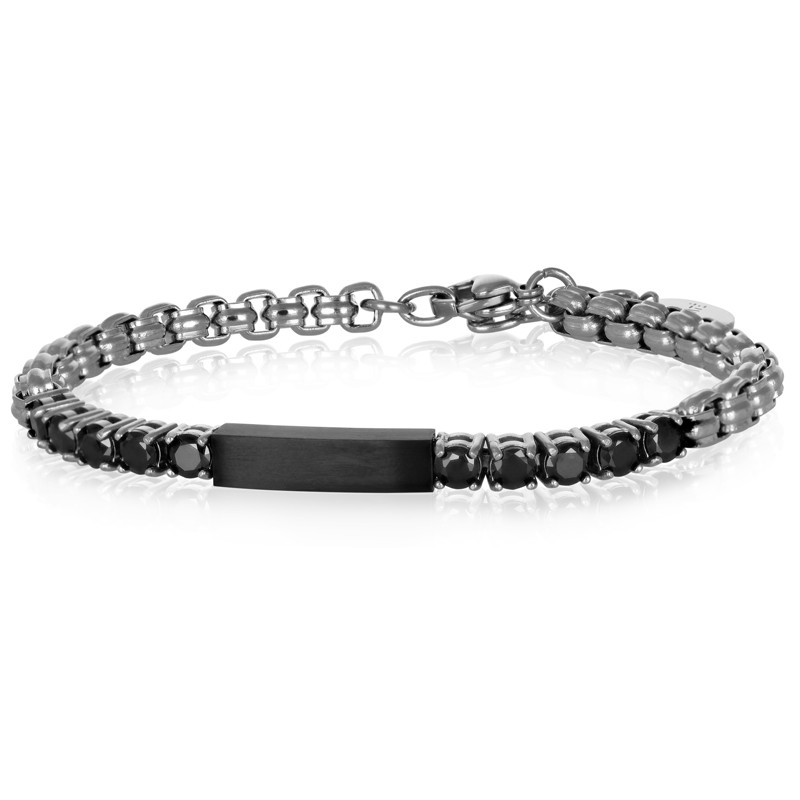 Bracciale uomo in acciaio e zirconi - GOYATE