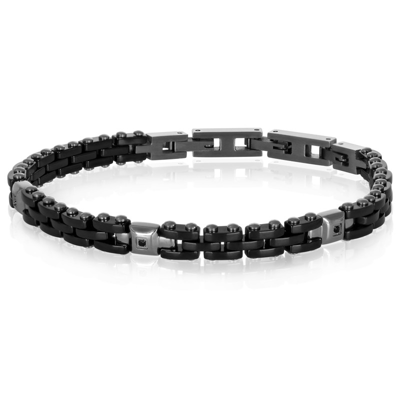 Pulsera de hombre en acero y cerámica con circonitas negras - GOYATE