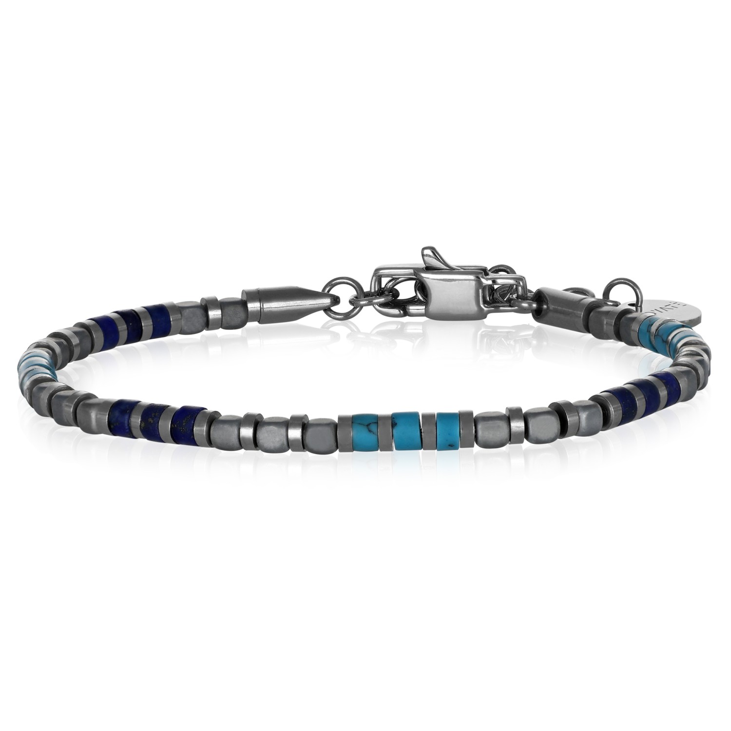 Pulsera de hombre en acero, howlita turquesa y lapislázuli - GOYATE