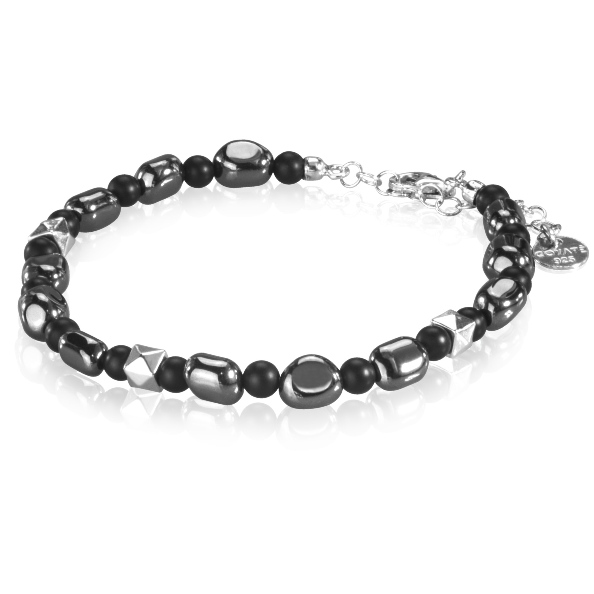 Bracciale uomo in argento 925, ematite e onice - GOYATE