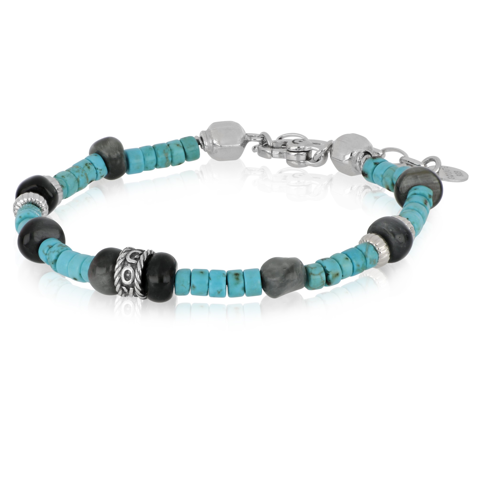 Bracciale uomo in argento 925,labradorite e aulite turchese - GOYATE