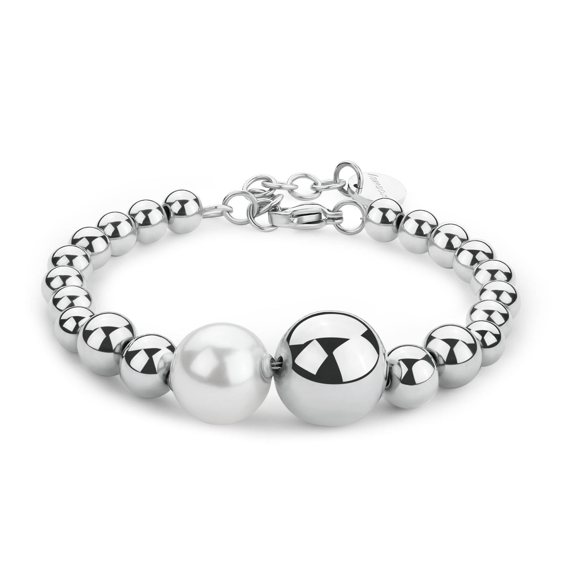 Perfect steel bracelet with white pearls - BROSWAY