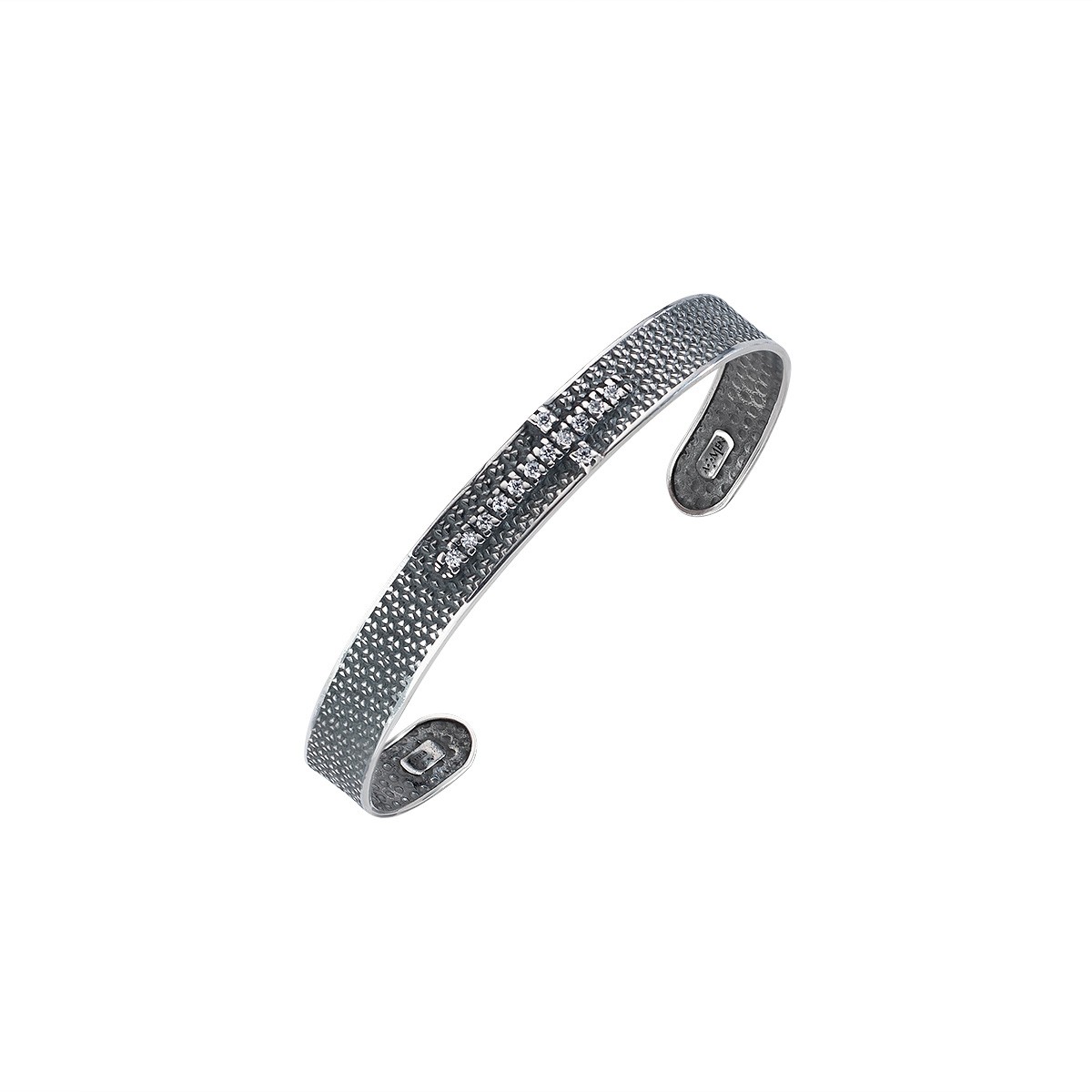 Burnished silver bangle with zirconia stones - AMEN
