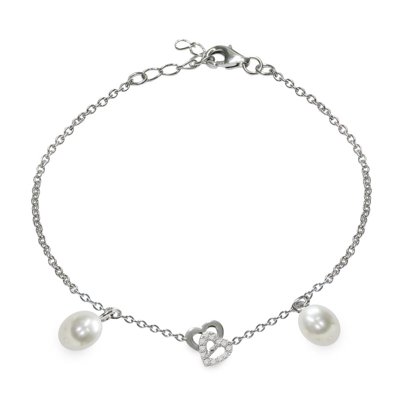 Bracciale in argento perle drop con cuore in zirconi - MAYUMI