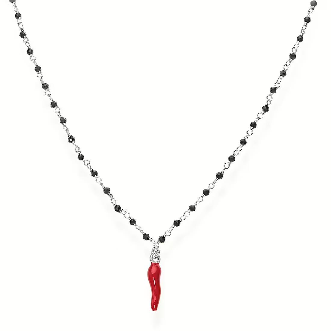 Silver necklace with red horn - AMEN