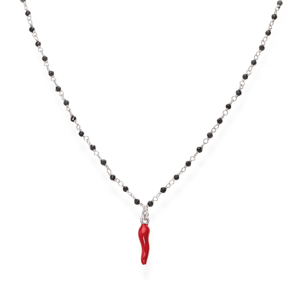 Silver necklace with red horn - AMEN