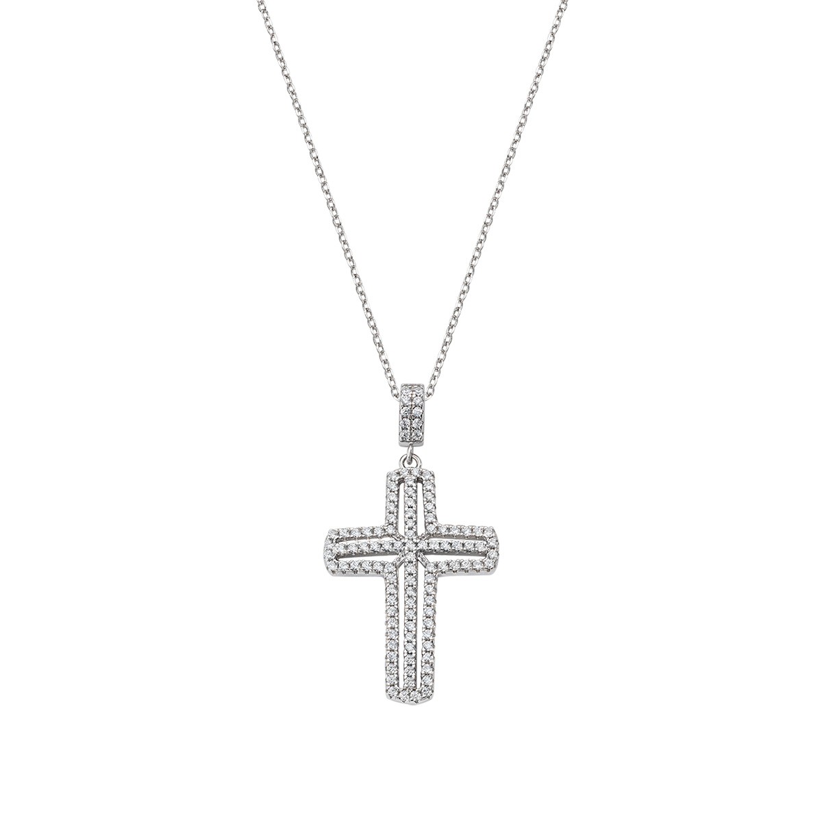 Collana in argento con croce e zirconi bianchi - AMEN