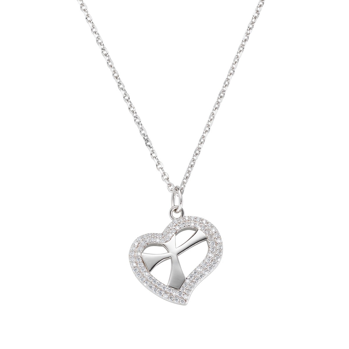 Silver necklace with zircon heart - AMEN