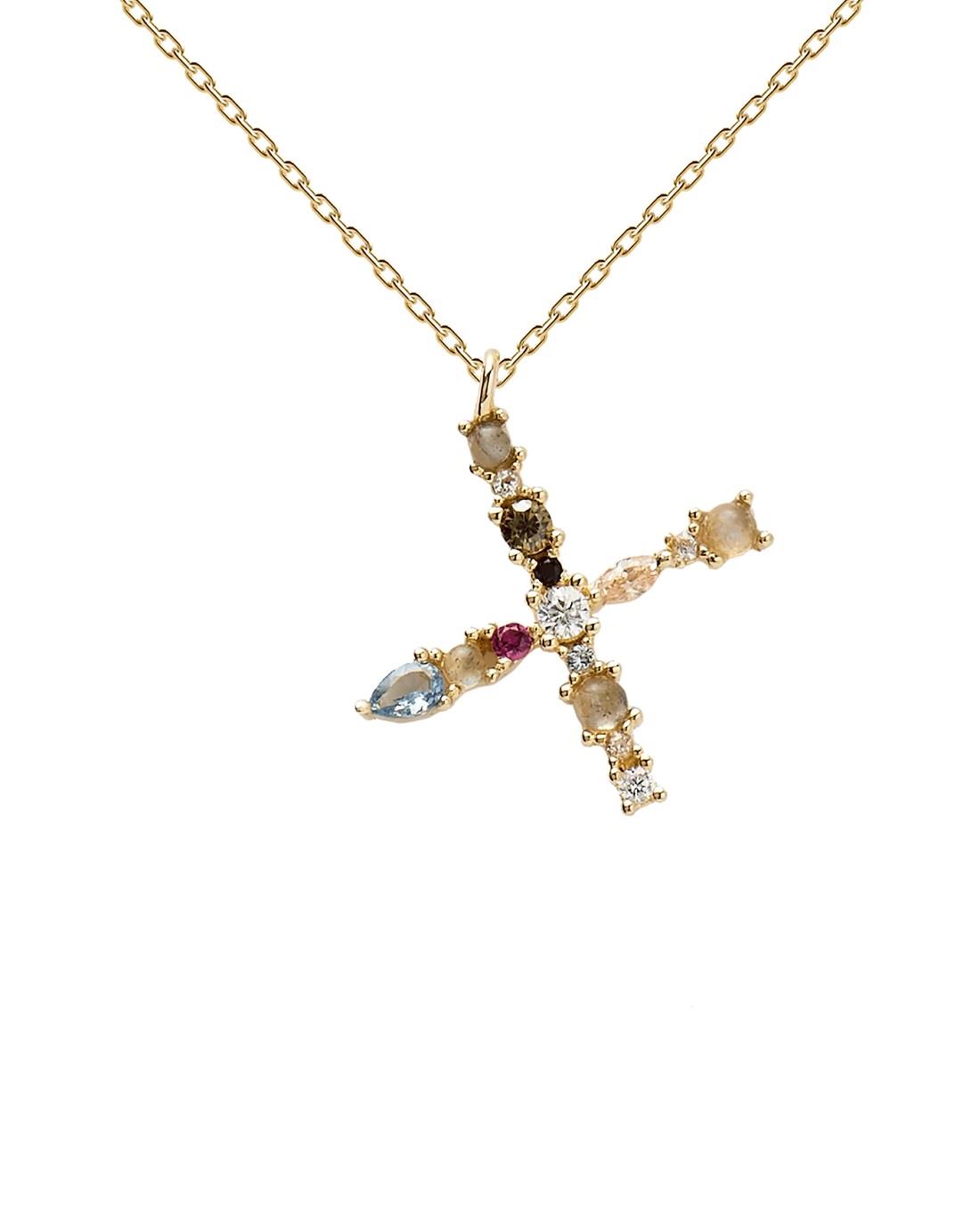 Collar letra X con circonitas de colores - PDPAOLA