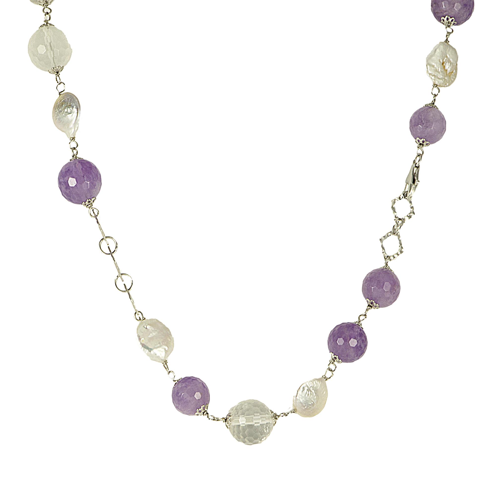 COLLANA IN ARGENTO CON PERLE AMETISTA E QUARZI - RIVIK