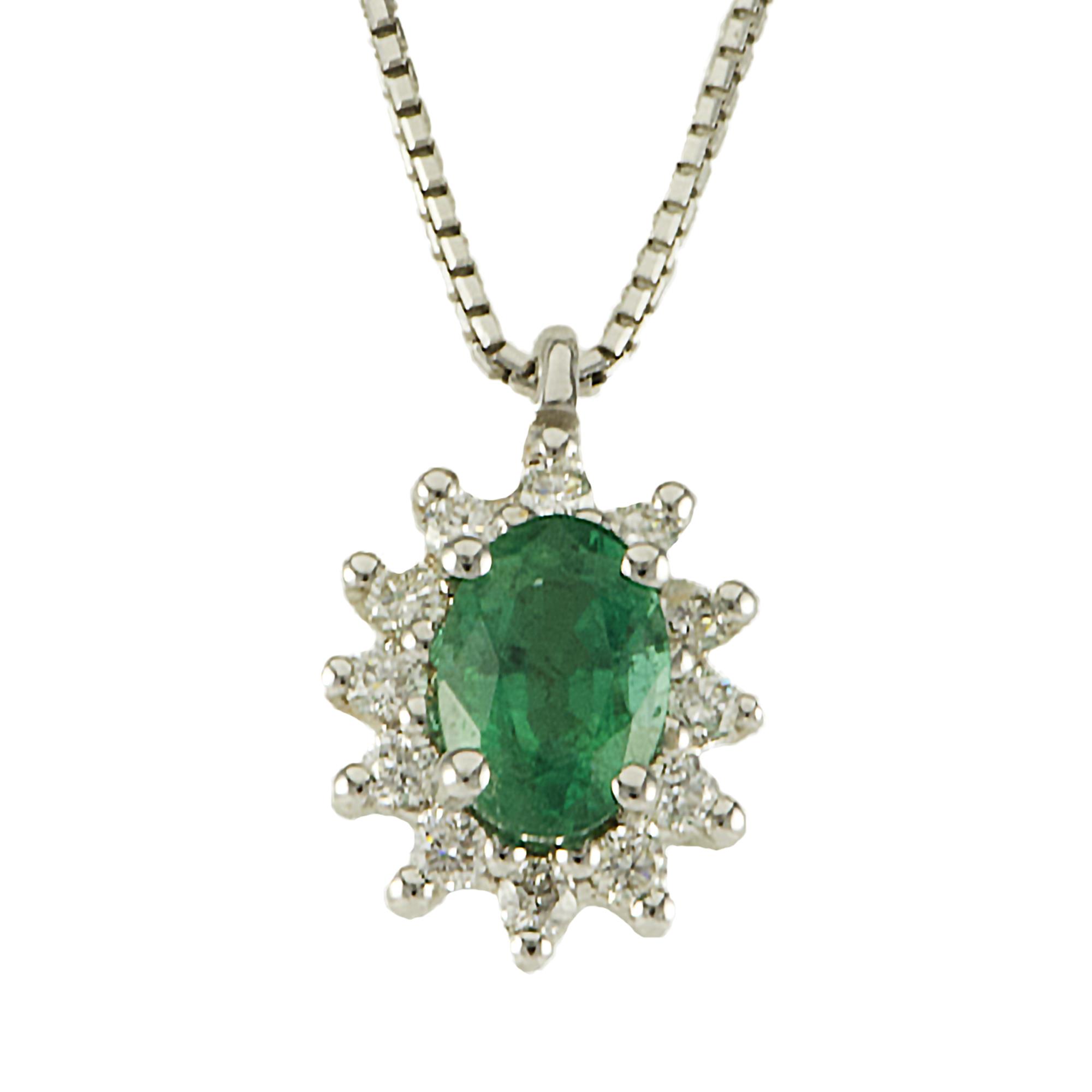 GIROCOLLO IN ORO BIANCO CON DIAMANTI CT 0,15 E SMERALDI CT 0,56 - ORO&CO