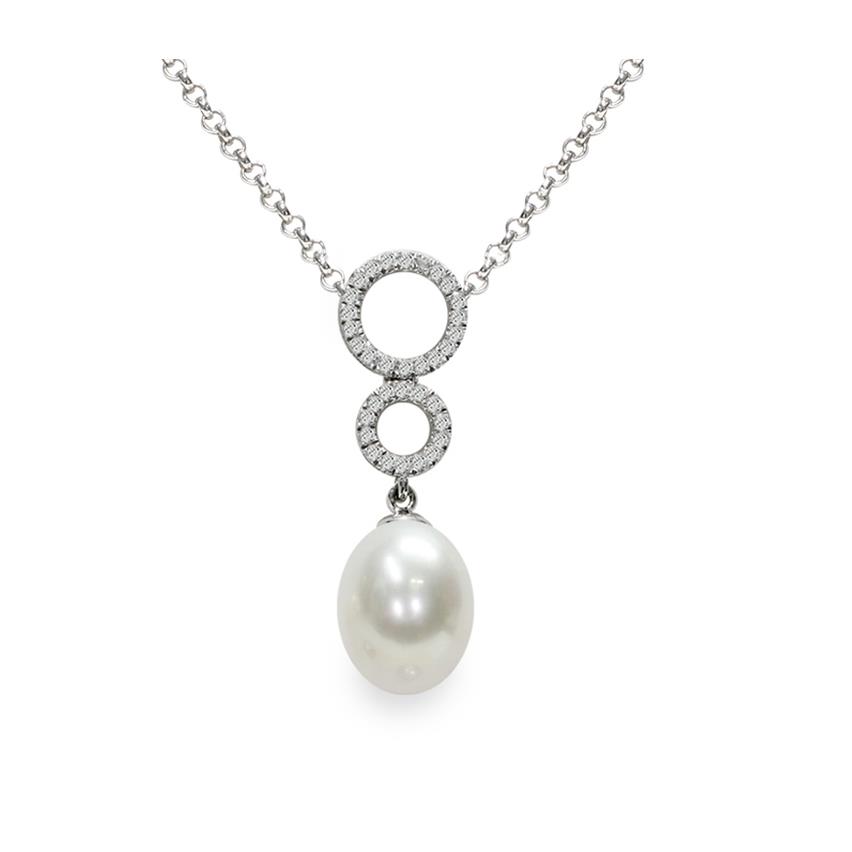 Collana in argento con perla drop 10mm e zirconi - MAYUMI