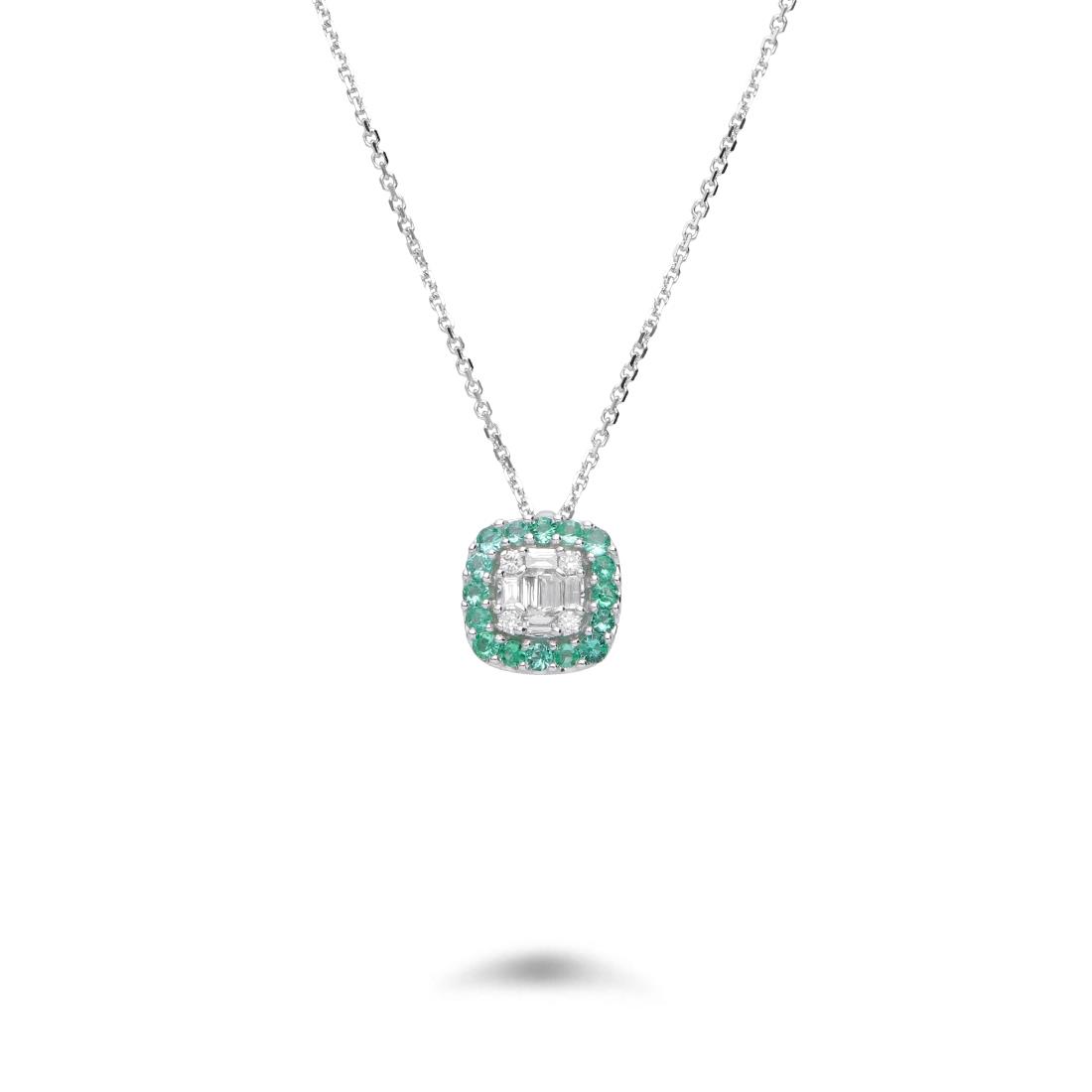 Gold necklace with 0.08 ct diamonds and emeralds - ALFIERI & ST. JOHN
