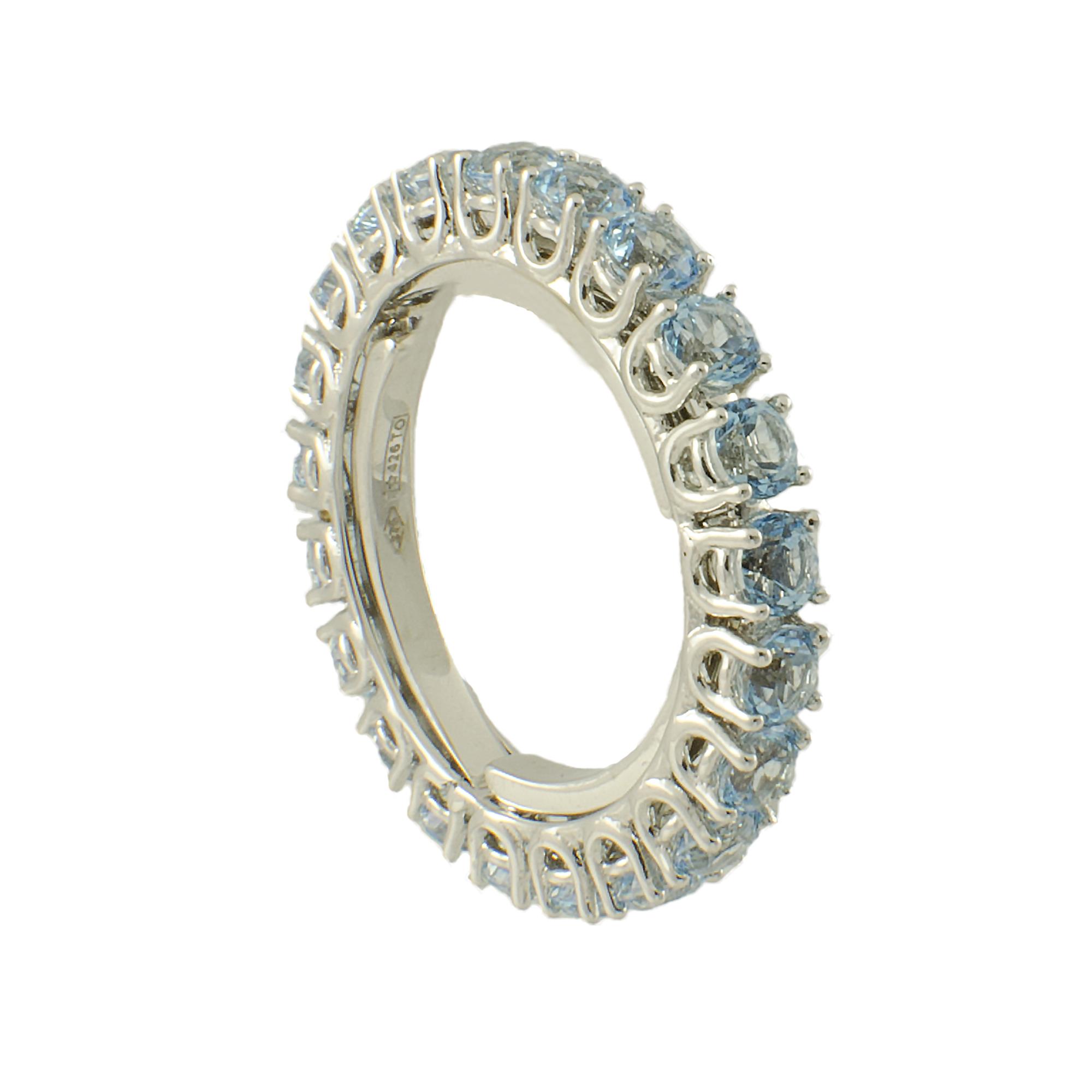 ANELLO IN ORO BIANCO 9KT E TOPAZI AZZURRI MIS 13 - ROBERTO DEMEGLIO