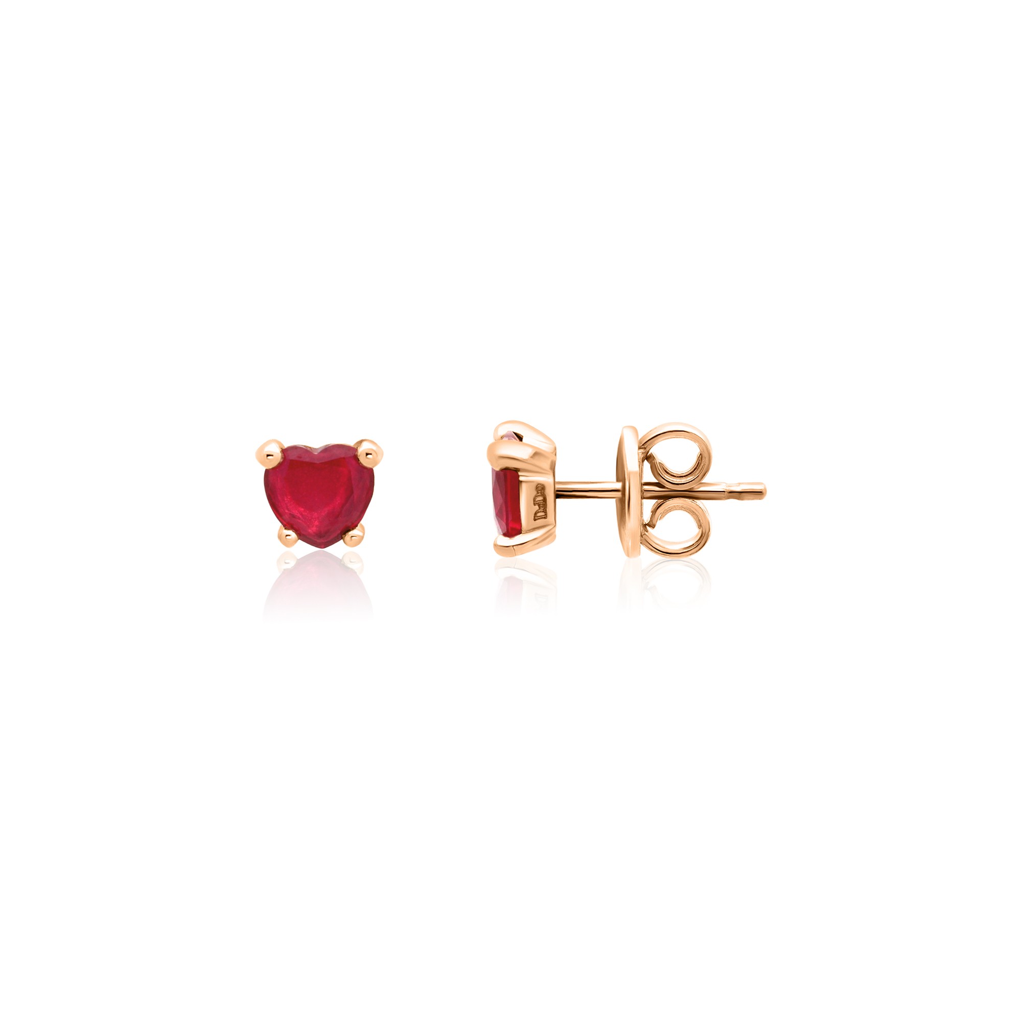Mono pendiente coraz&oacute;n en oro rosa 9kt con rub&iacute; sint&eacute;tico DODO - DODO