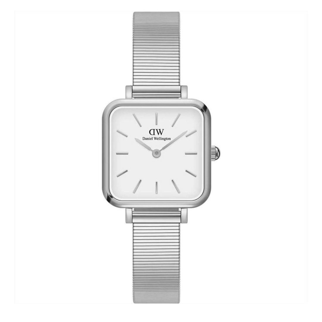 Daniel Wellington Quadro Collection watch with square steel case, white dial, silver steel strap, quartz movement, water resistant up to 3atm - DANIEL WELLINGTON