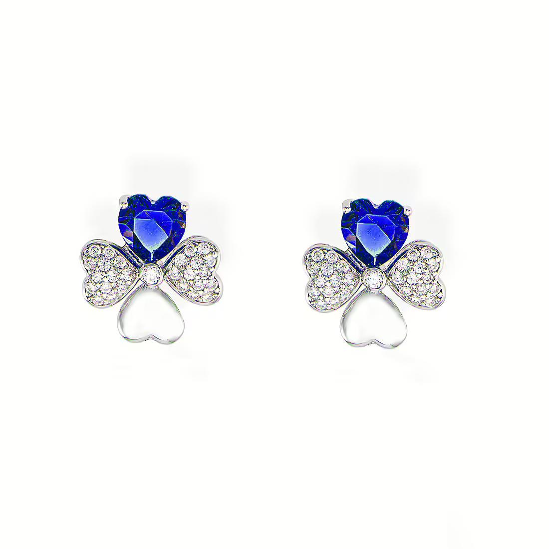 Blue four-leaf clover silver earrings - AMEN