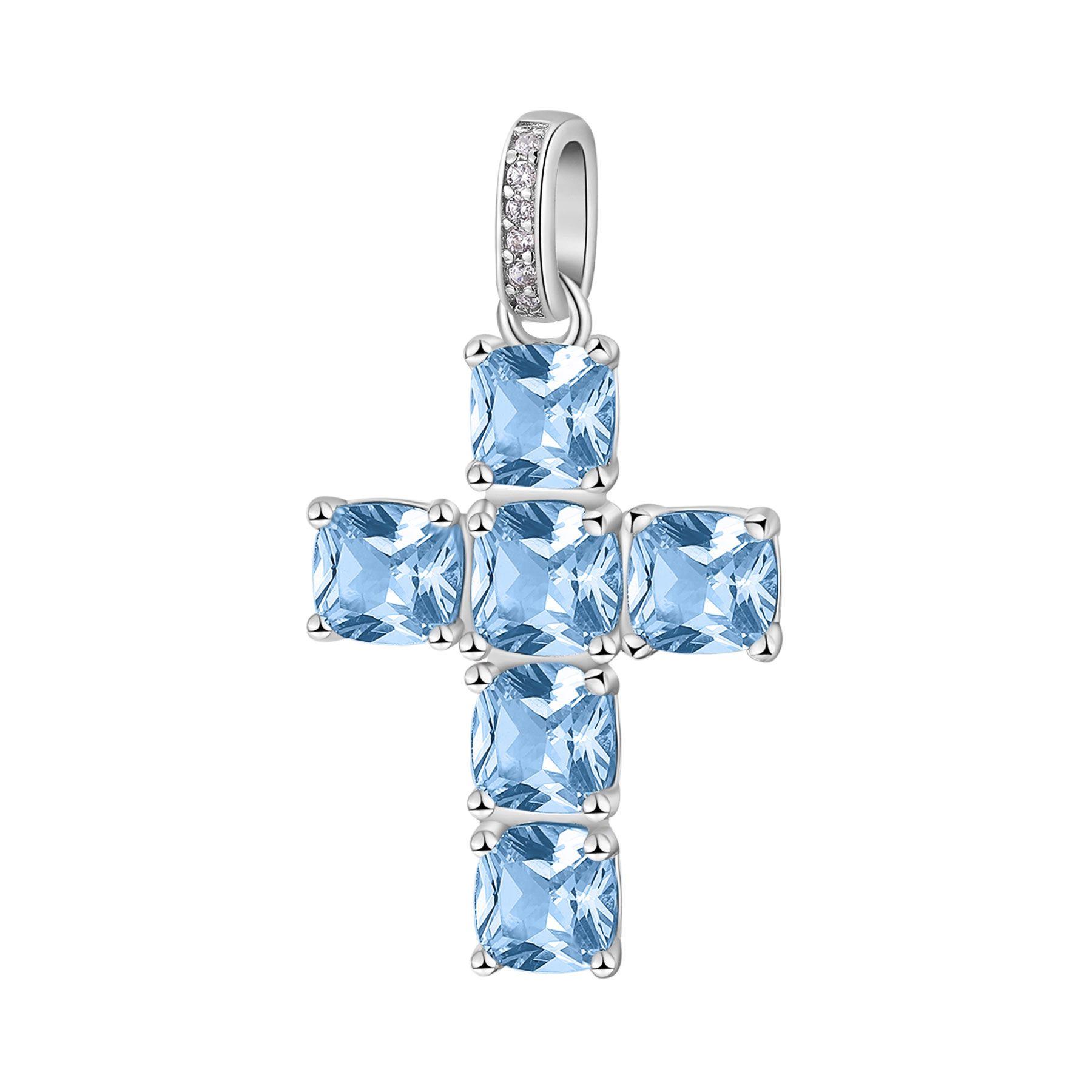 Pendente Fancy in argento a croce con zirconi azzurri - BROSWAY