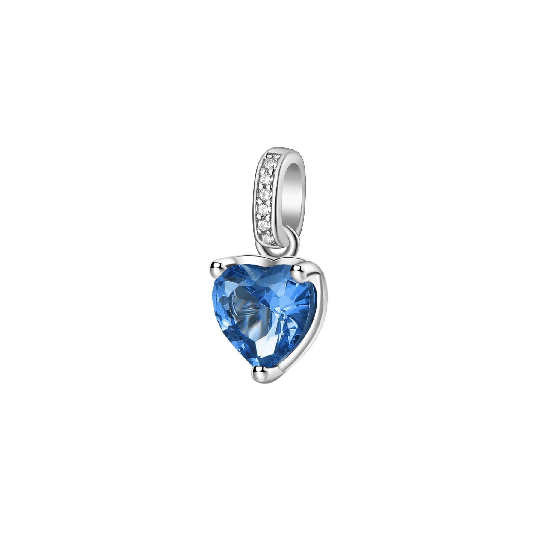 Pendente Fancy in argento a cuore con zircone azzurro - BROSWAY