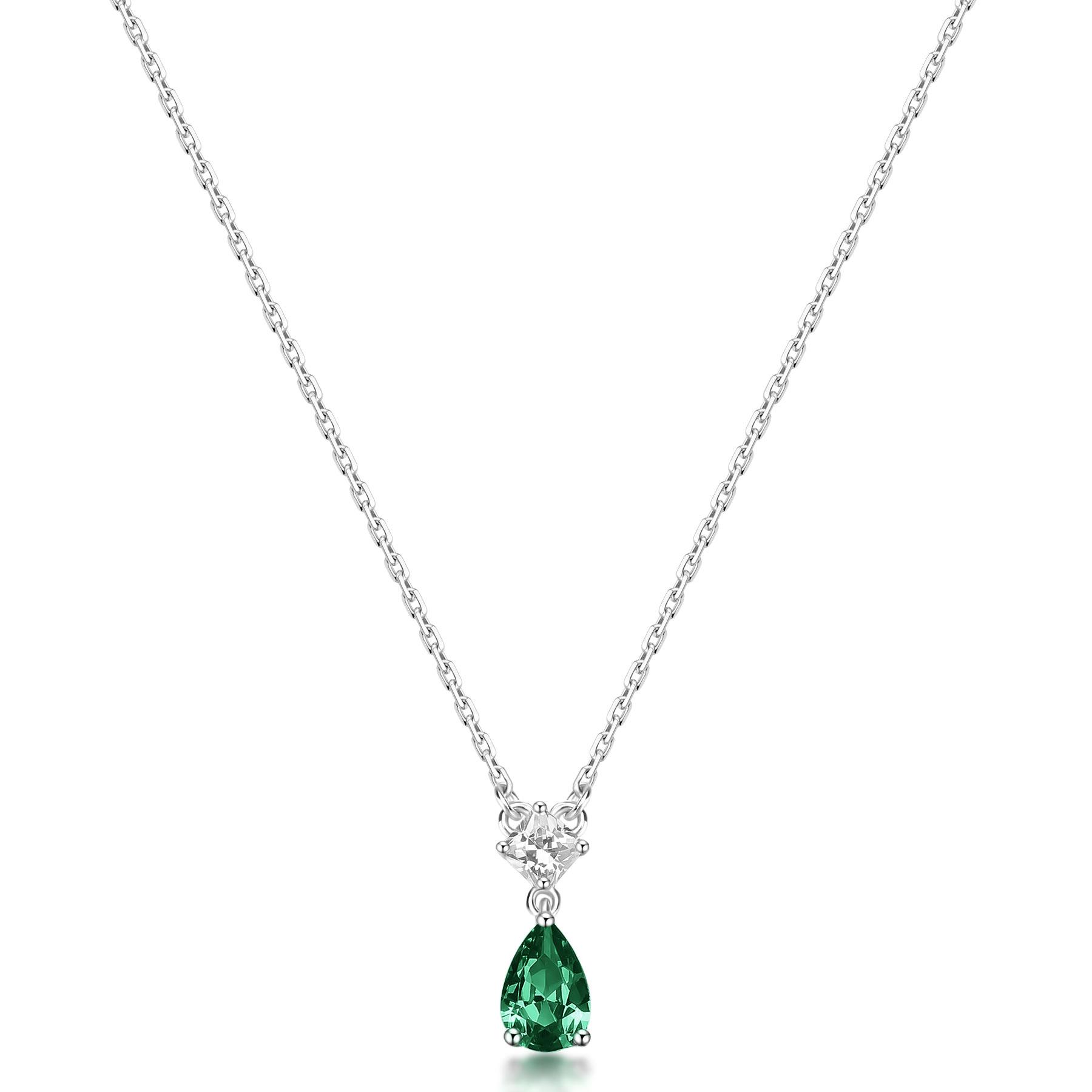 Collana Fancy in argento con zircone a goccia verde - BROSWAY