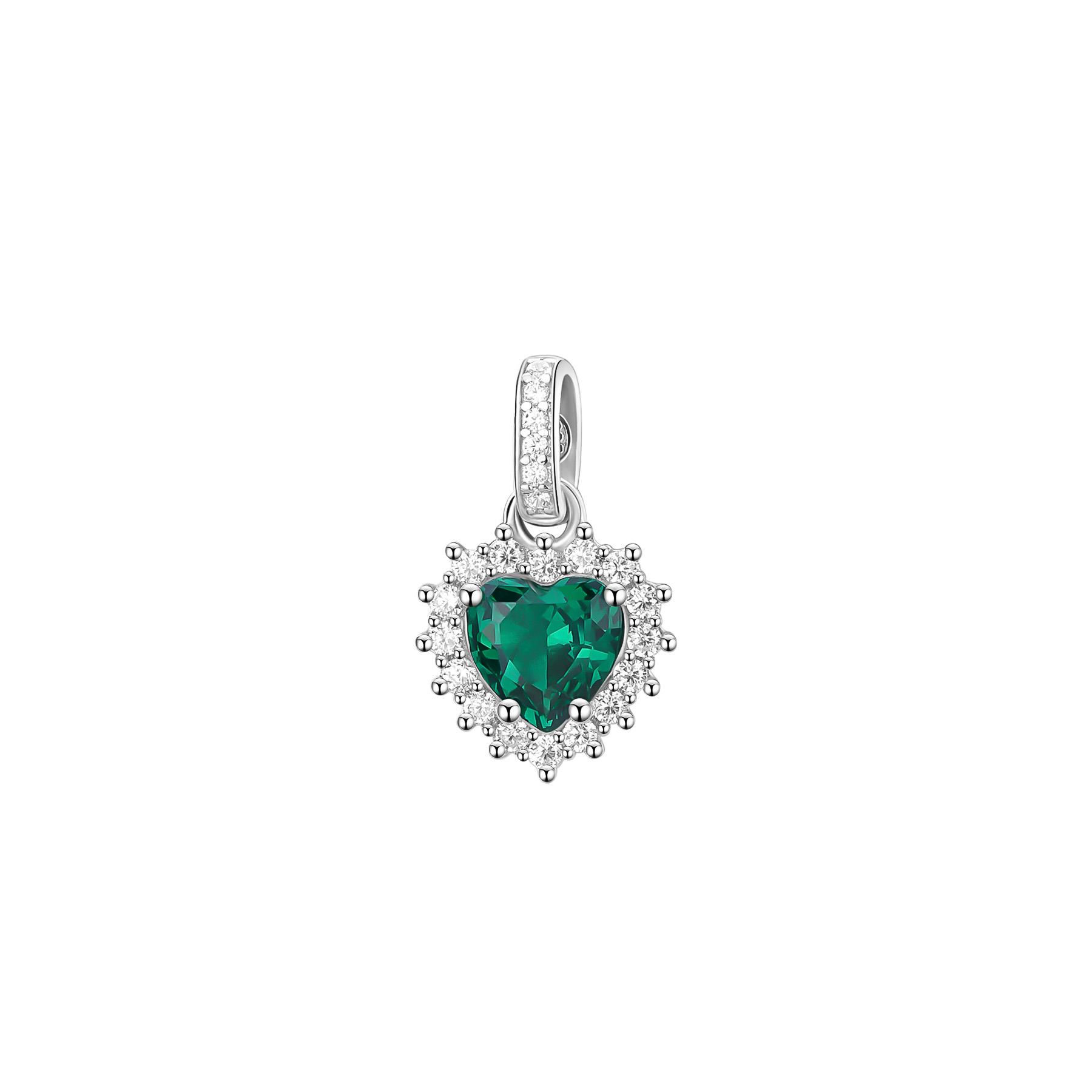 Pendente Fancy in argento a cuore con zircone verde - BROSWAY