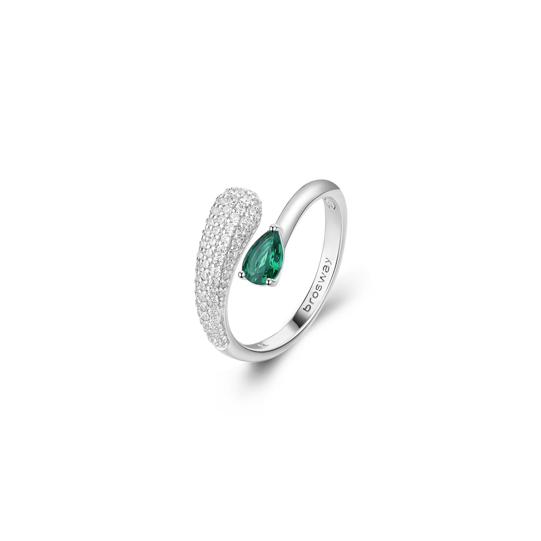 Anello Fancy in argento e zircone verde e pavè di zirconi bianchi - BROSWAY