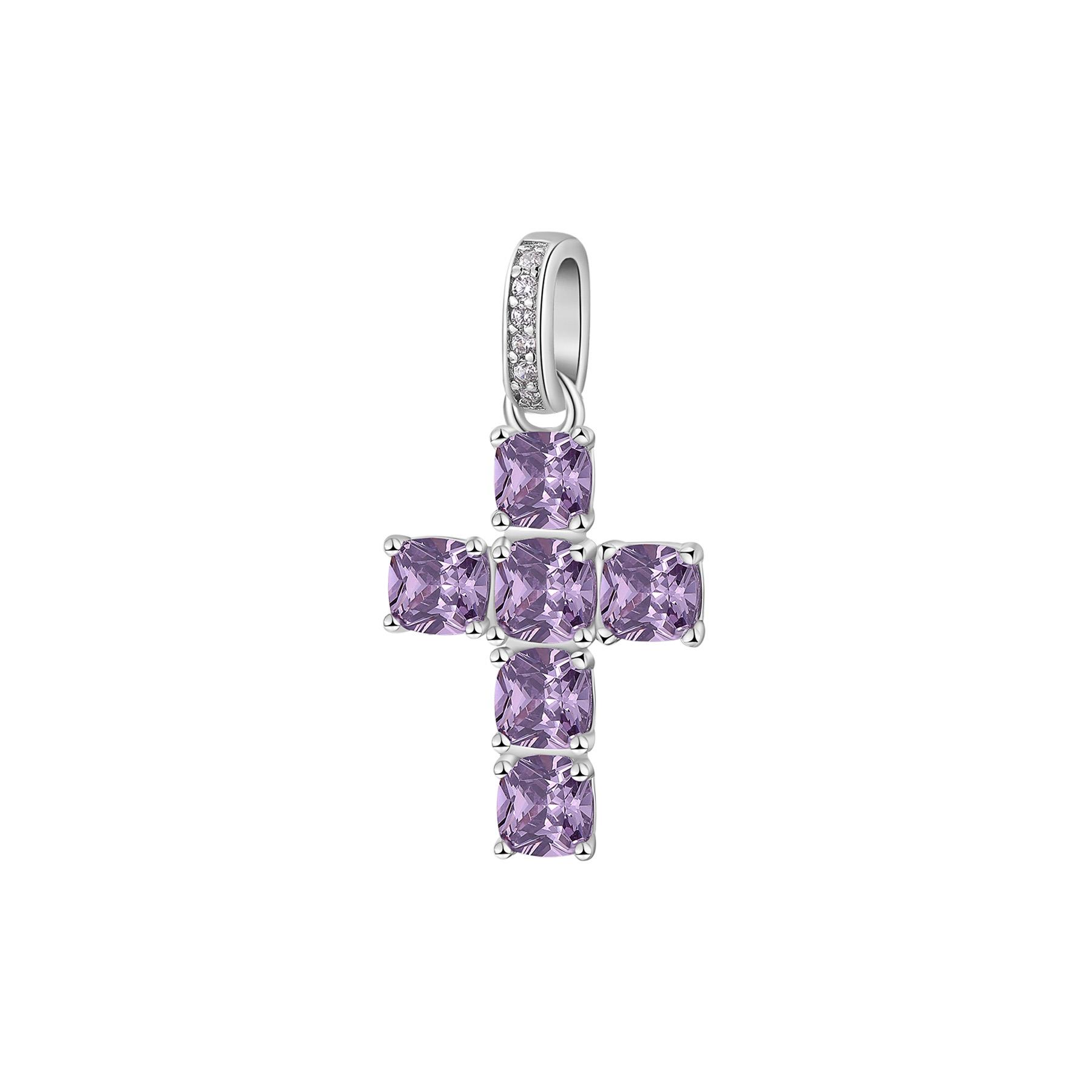 Pendente Fancy in argento a croce con zirconi viola - BROSWAY