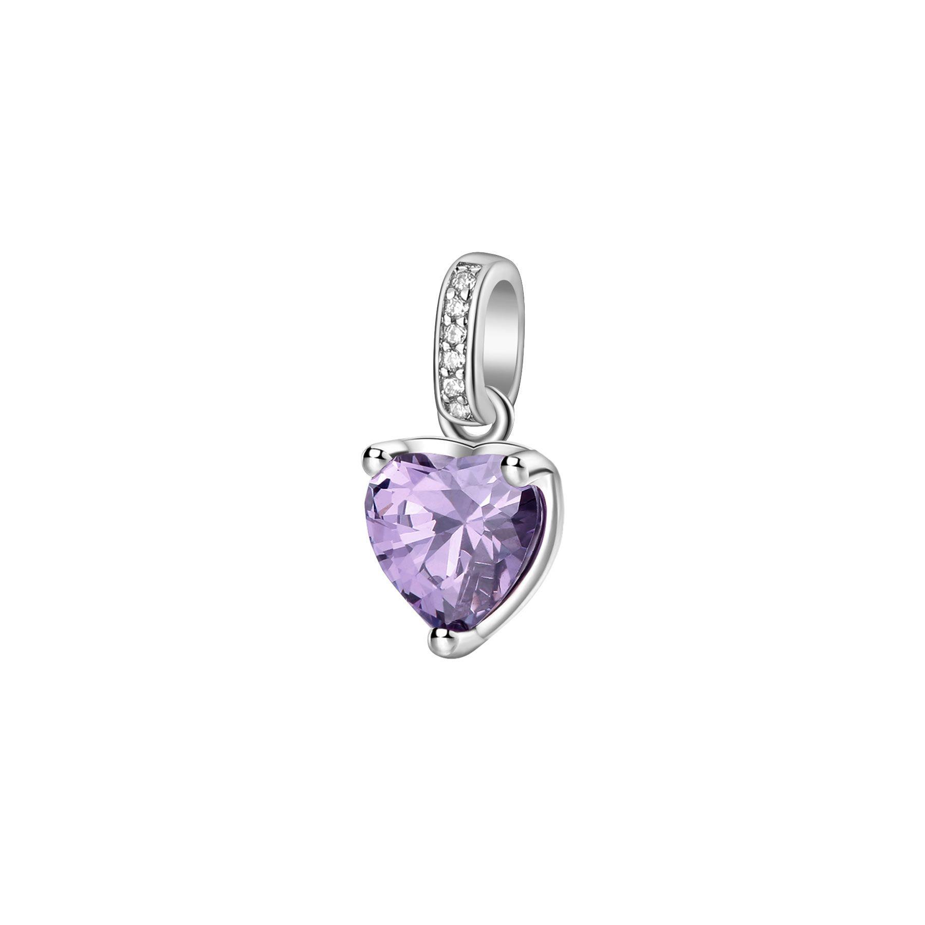 Pendente Fancy in argento a cuore con zircone viola - BROSWAY