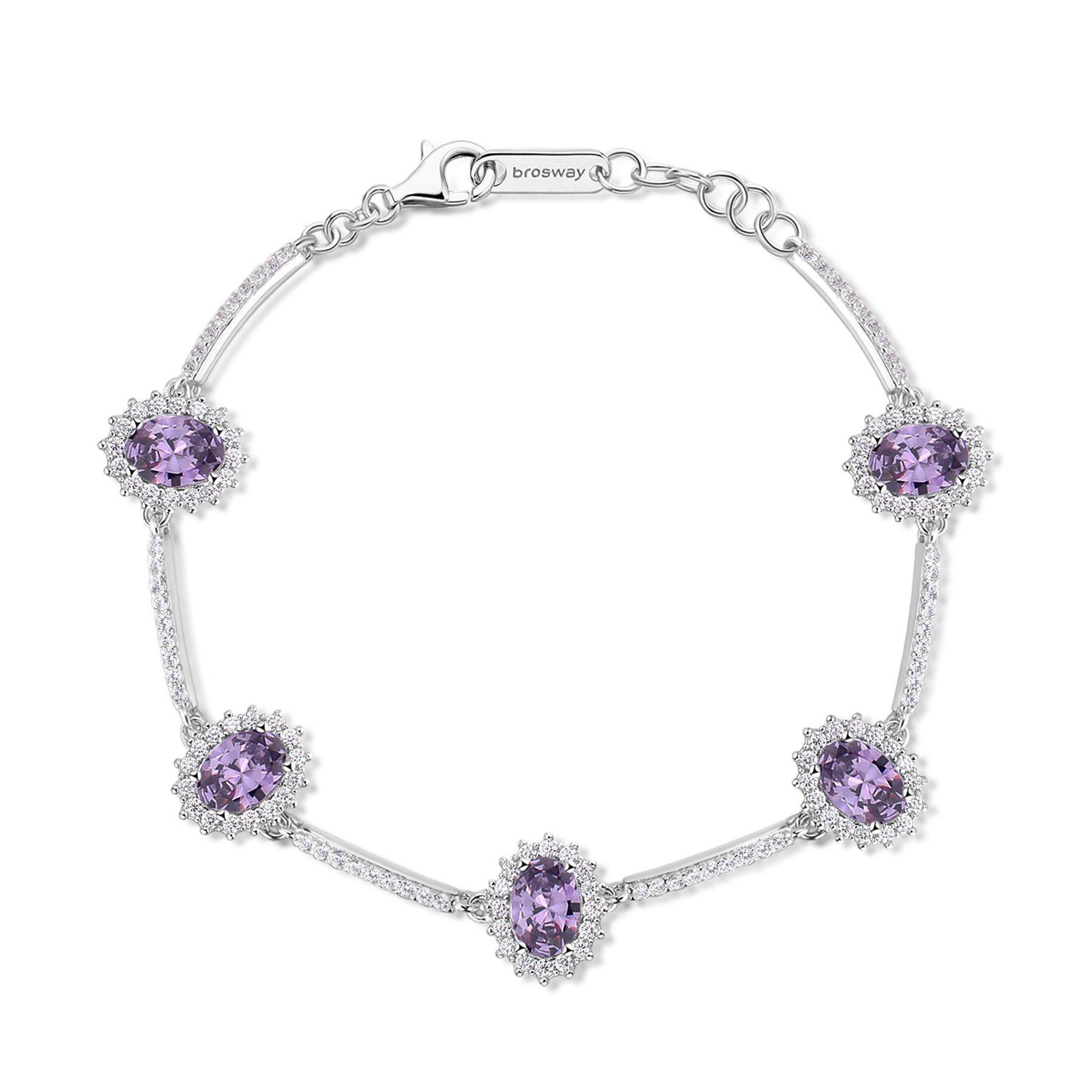 Bracciale Fancy in argento con zirconi bianchi e viola - BROSWAY