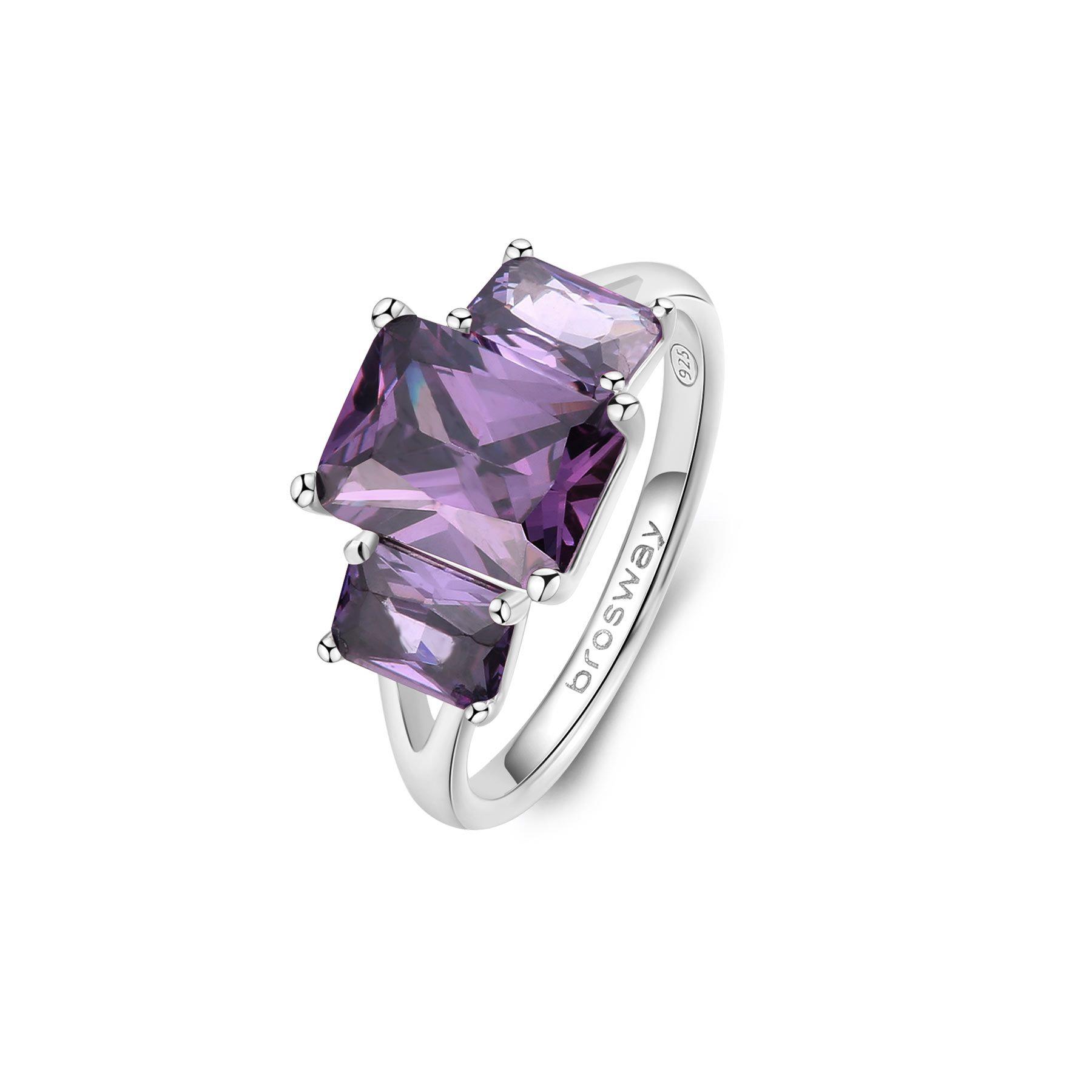 Anello Fancy in argento con zirconi baguette viola - BROSWAY