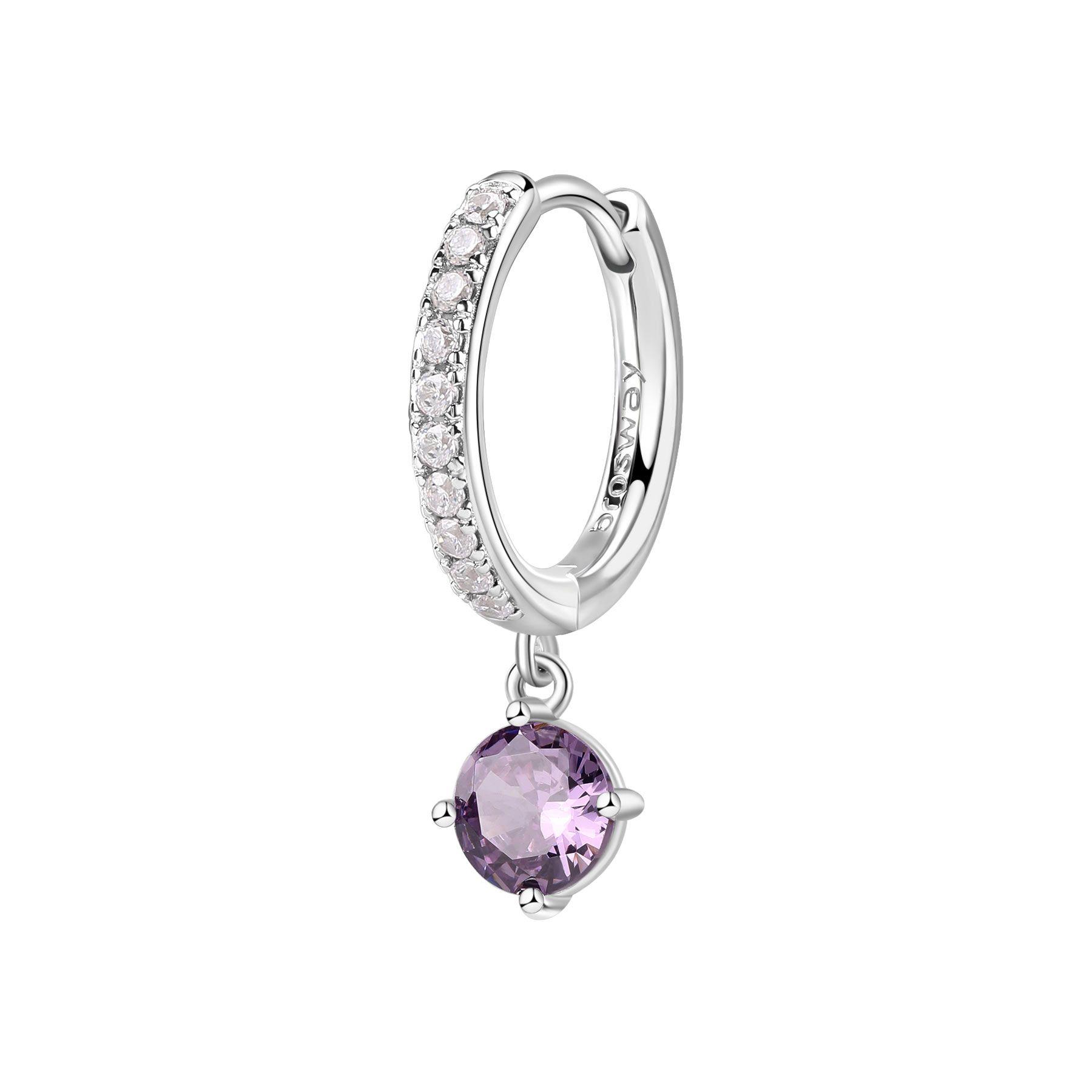 Mono orecchino Fancy in argento con zirconi bianchi e viola - BROSWAY