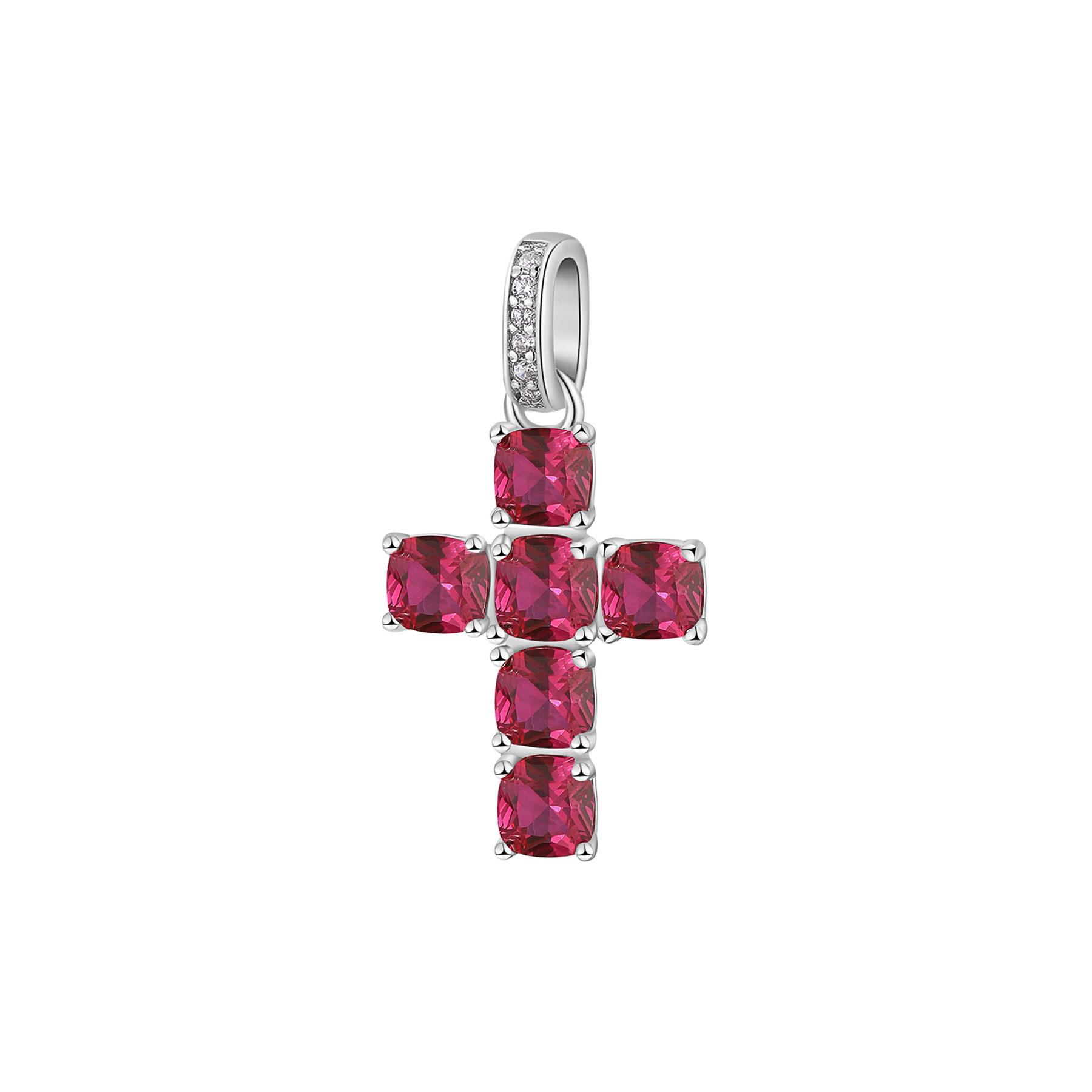 Pendente Fancy in argento a croce con zirconi rosso - BROSWAY