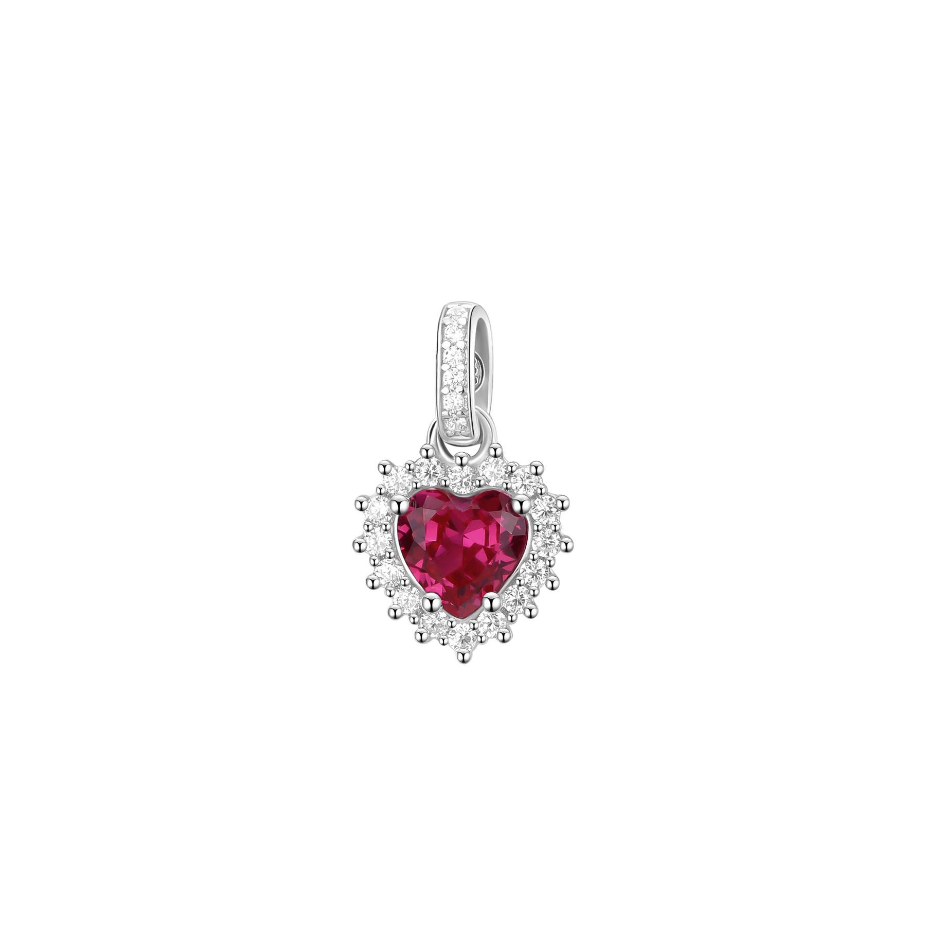 Pendente Fancy in argento a cuore con zircone rosso - BROSWAY