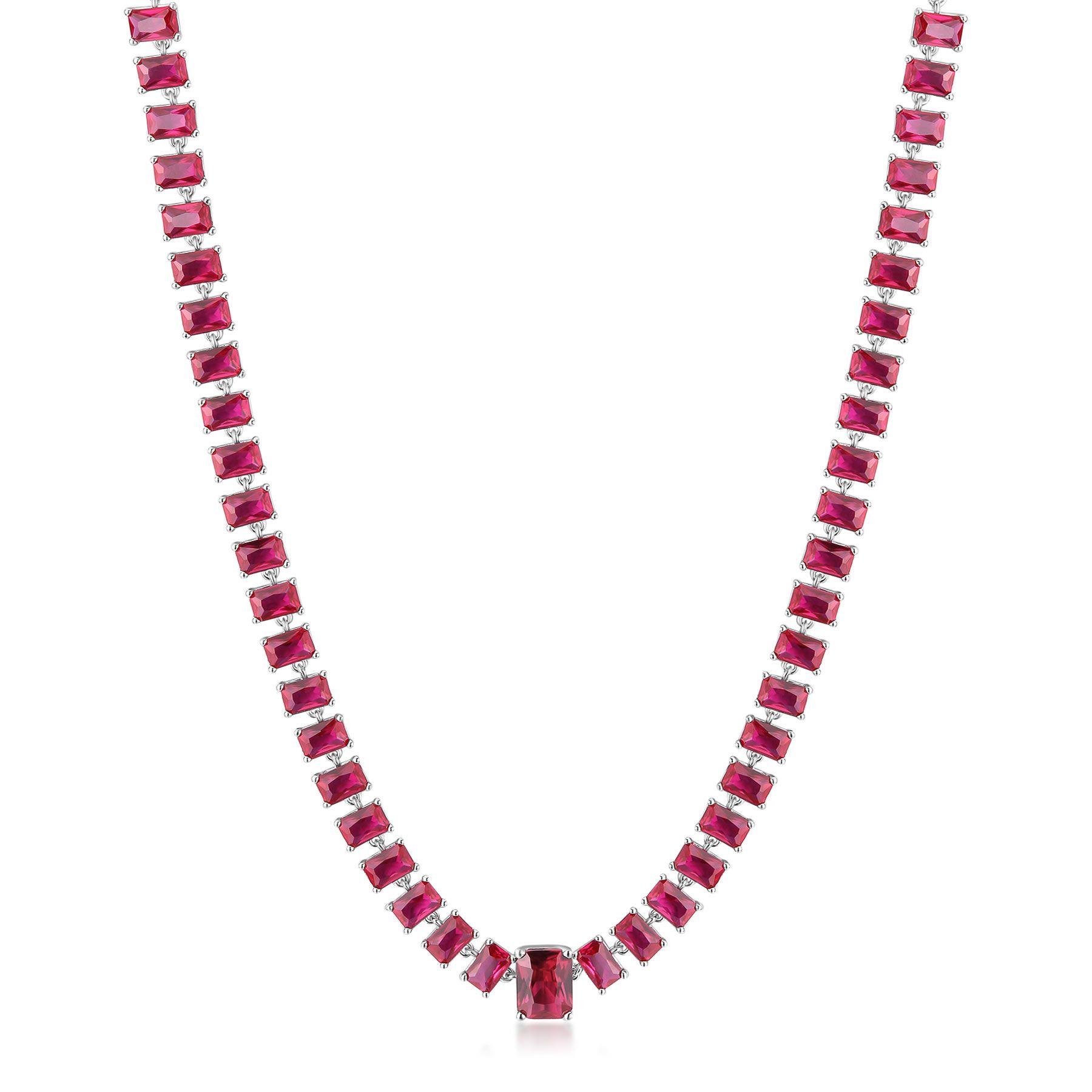 Collana Fancy in argento con zirconi a baguette rossi - BROSWAY