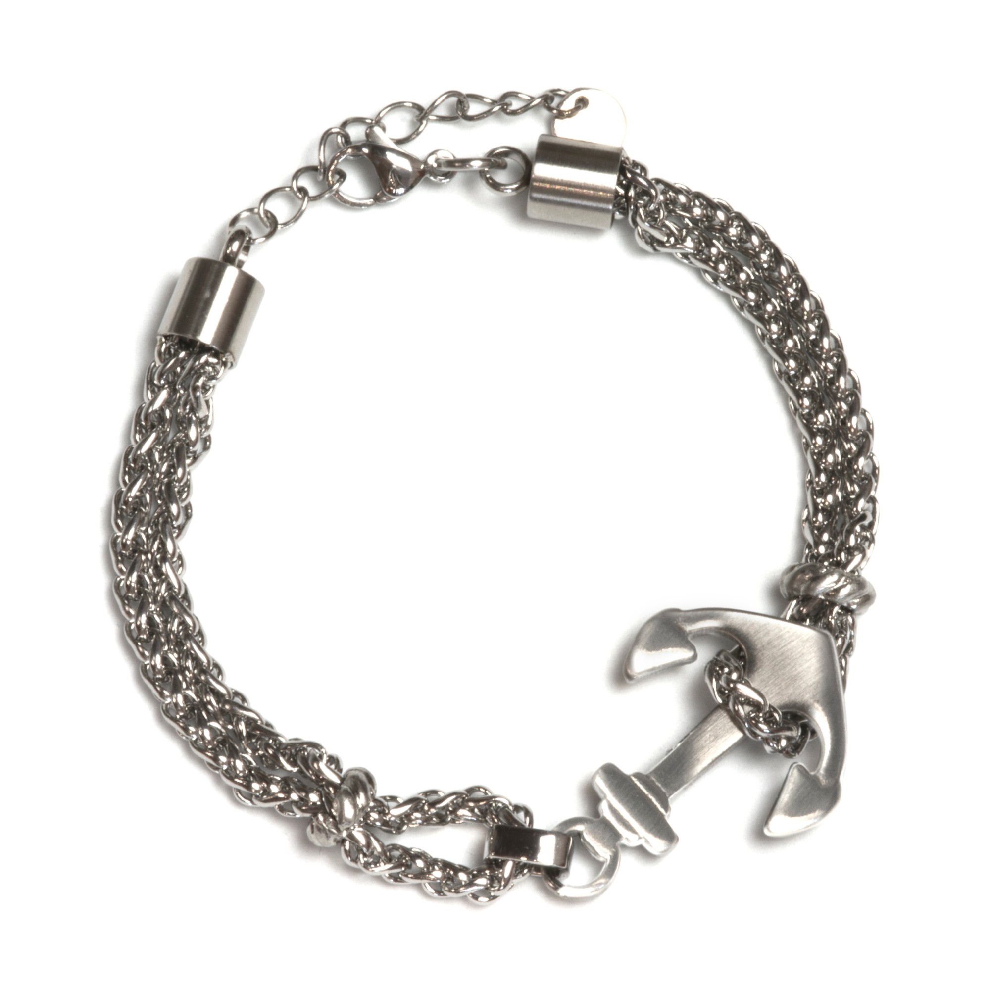 Pulsera doble cadena trenzada acero ancla 18+2,5 cm - LUXURY MILANO