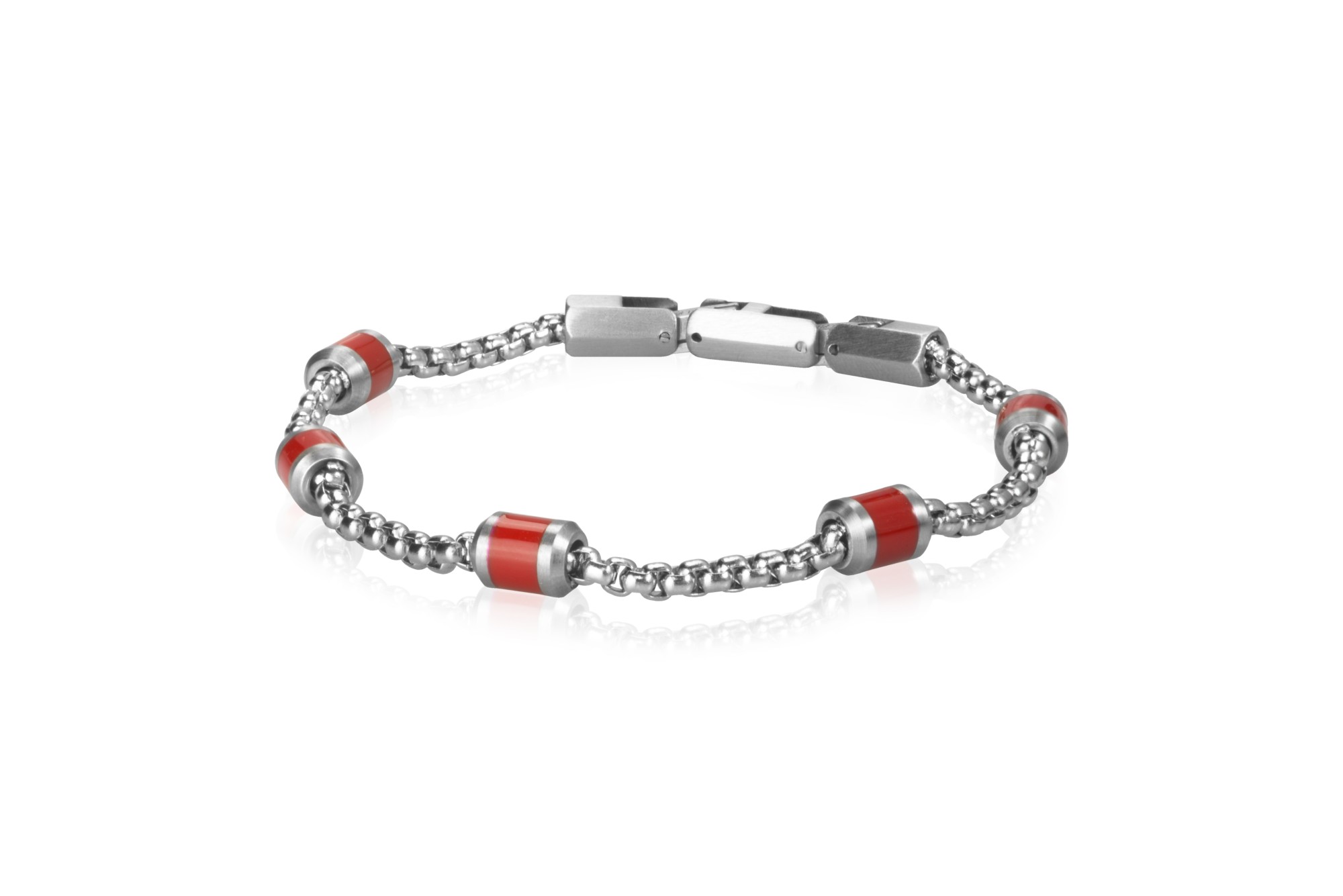 Pulsera veneciana de acero con barriles de esmalte rojo - LUXURY MILANO