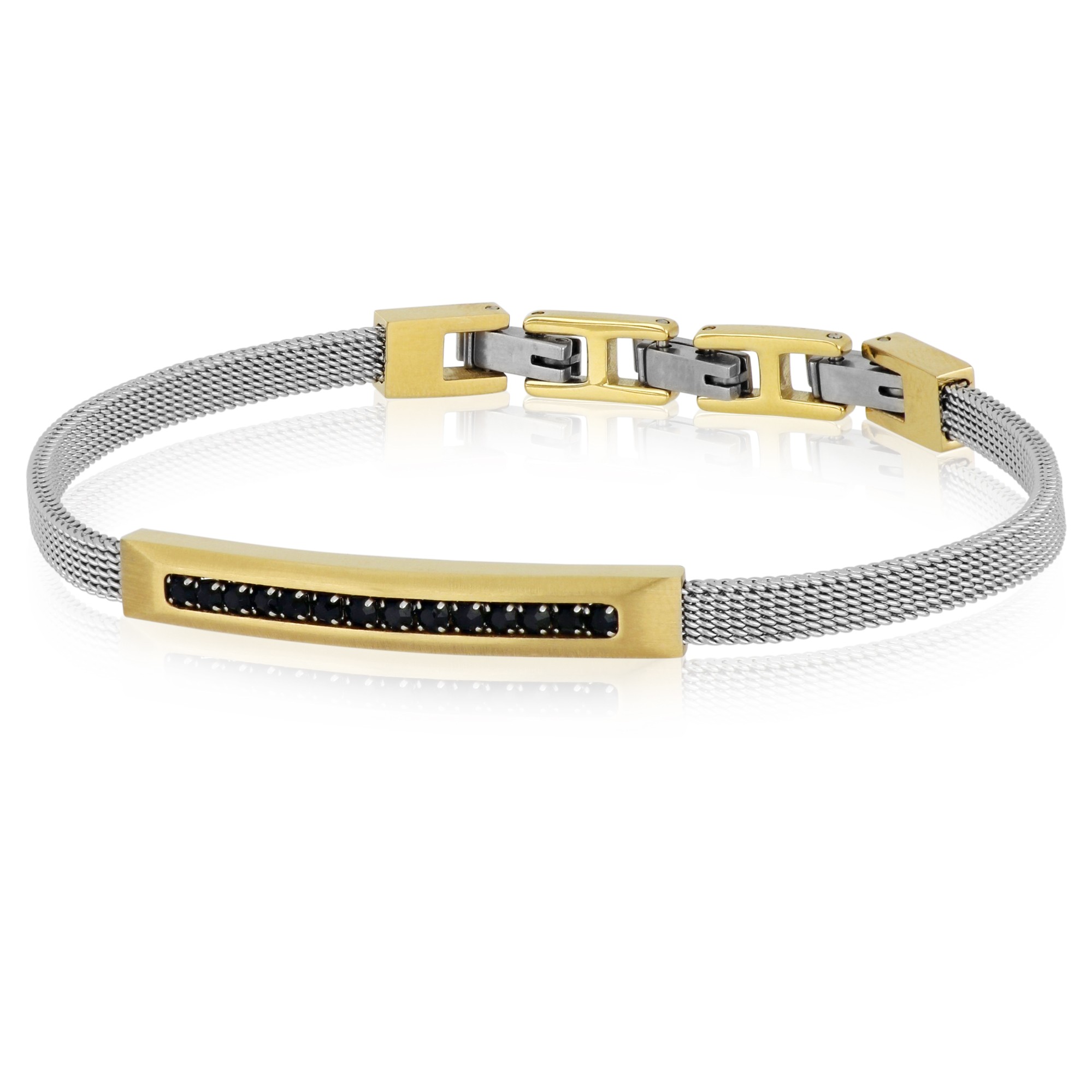 Pulsera malla milanesa dorada con circonitas negras luxury milano - LUXURY MILANO