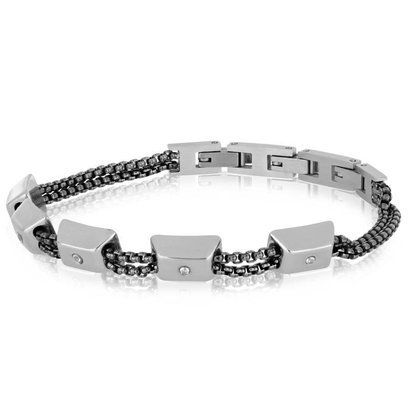 Pulsera lingotes de acero negro con circonita blanca - LUXURY MILANO