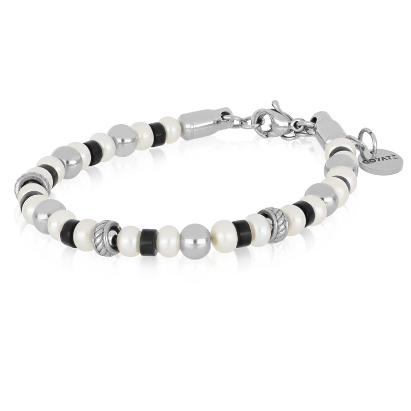 Pulsera perlas de r&iacute;o y &oacute;nix en acero 18+3 cm - LUXURY MILANO