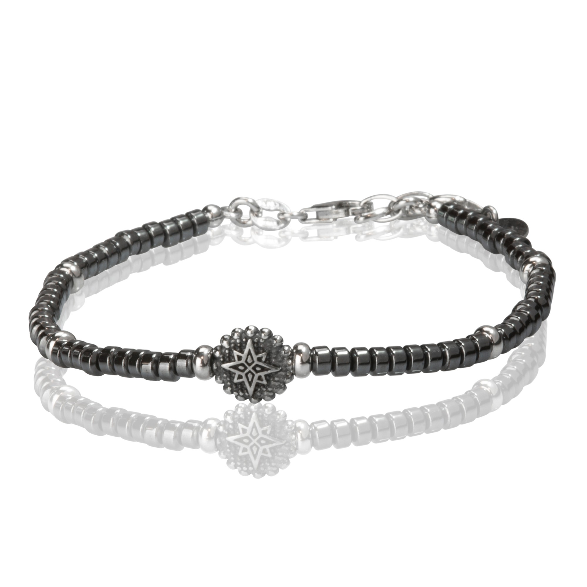 Pulsera rosa de los vientos plata 925 ennegrecida hematita - LUXURY MILANO